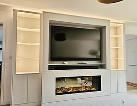 Integrated electric fire media wall by DTR Customs, Nottingham